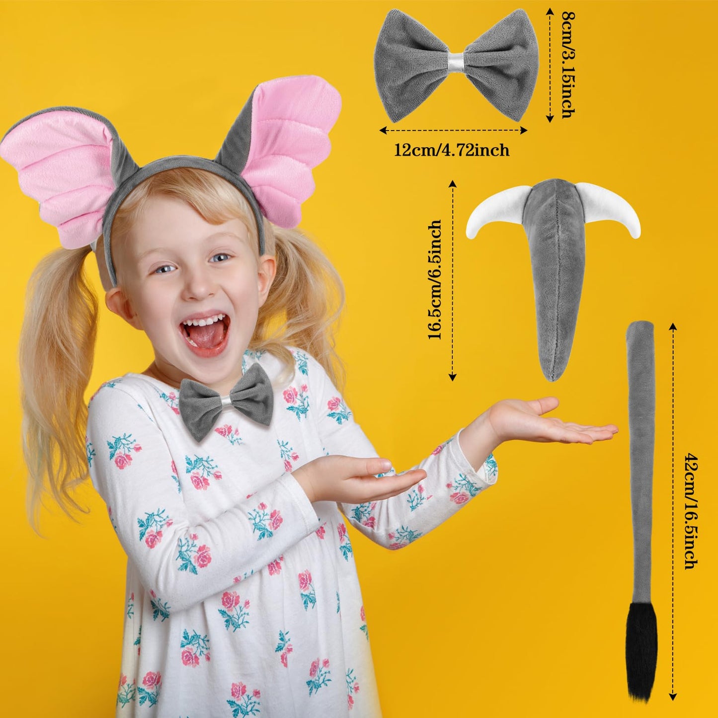 Lewtemi Elephant Costume Kids Elephant Ears Headband Nose Elephant Accessories For Children Carnival Halloween Cosplay(Elegant Style)