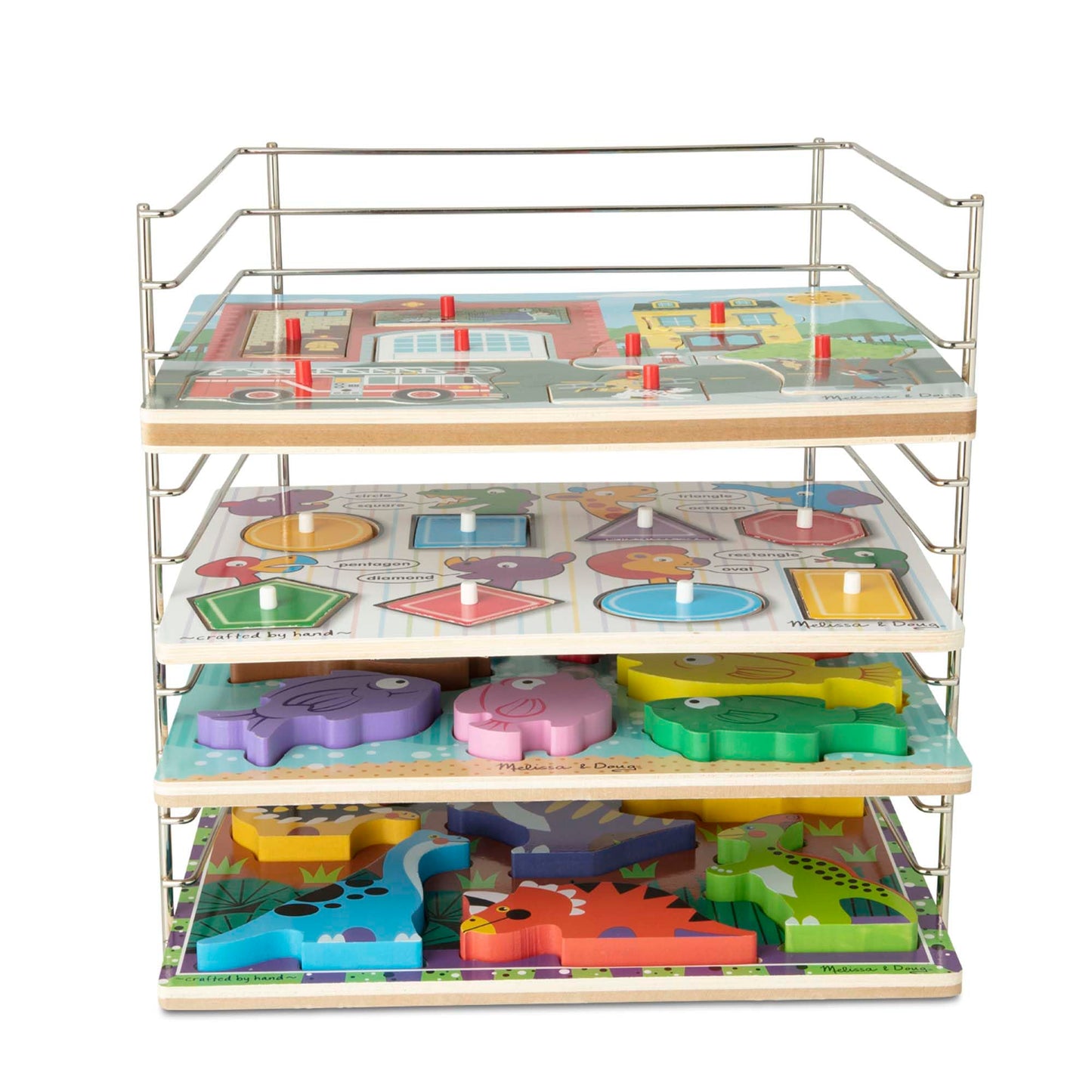 Melissa & Doug Multi-Fit Metal Wire Puzzle Rack 12 Inches Wide And 0.75 Inches Deep - Puzzle Holder Rack Storage Organizer For Kids,Silver