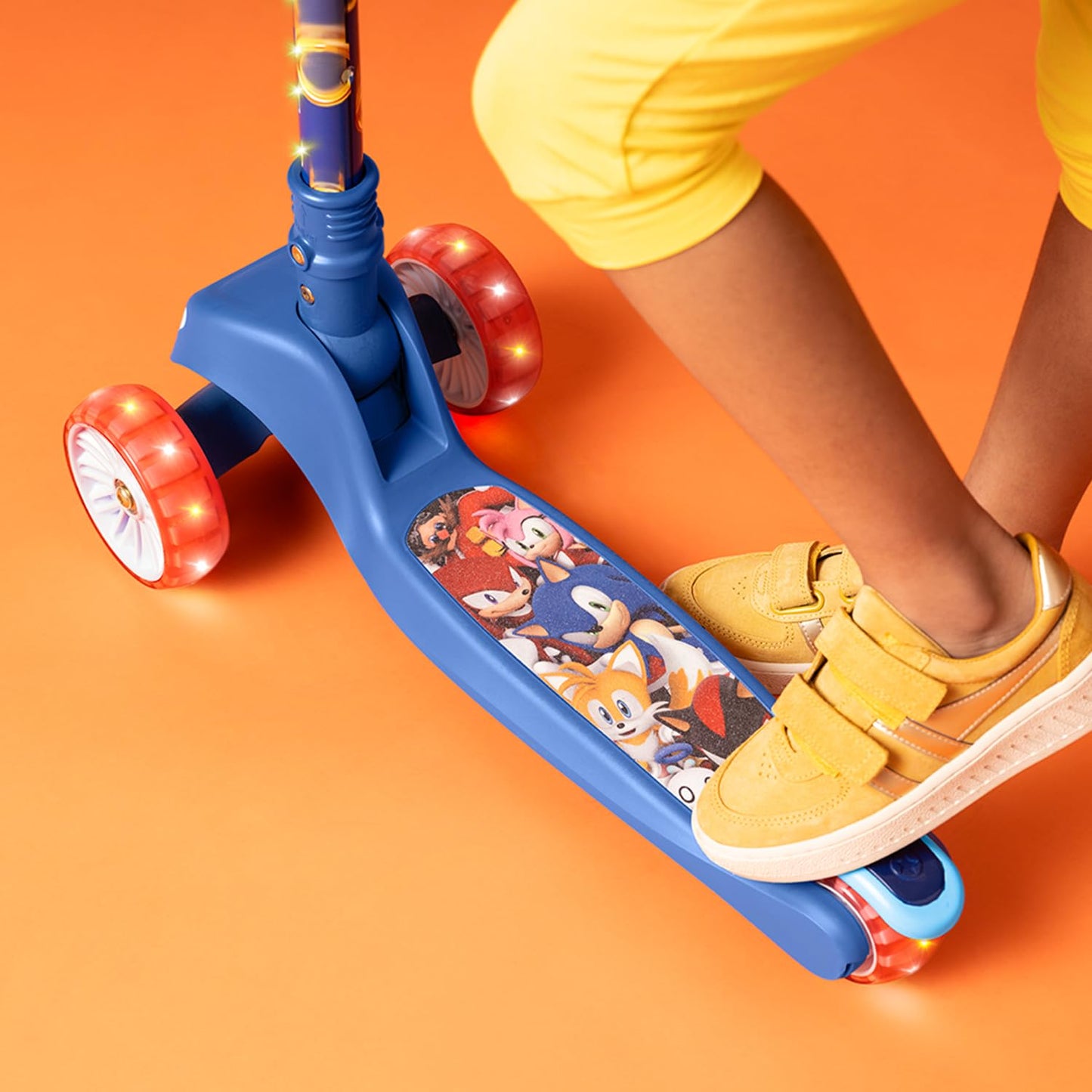 Jetson Sonic Three-Wheel Light Up Kick Scooter, Light up Stem & Wheels, Height Adjustable Handlebar, Rear Brake, Foldable, Ages