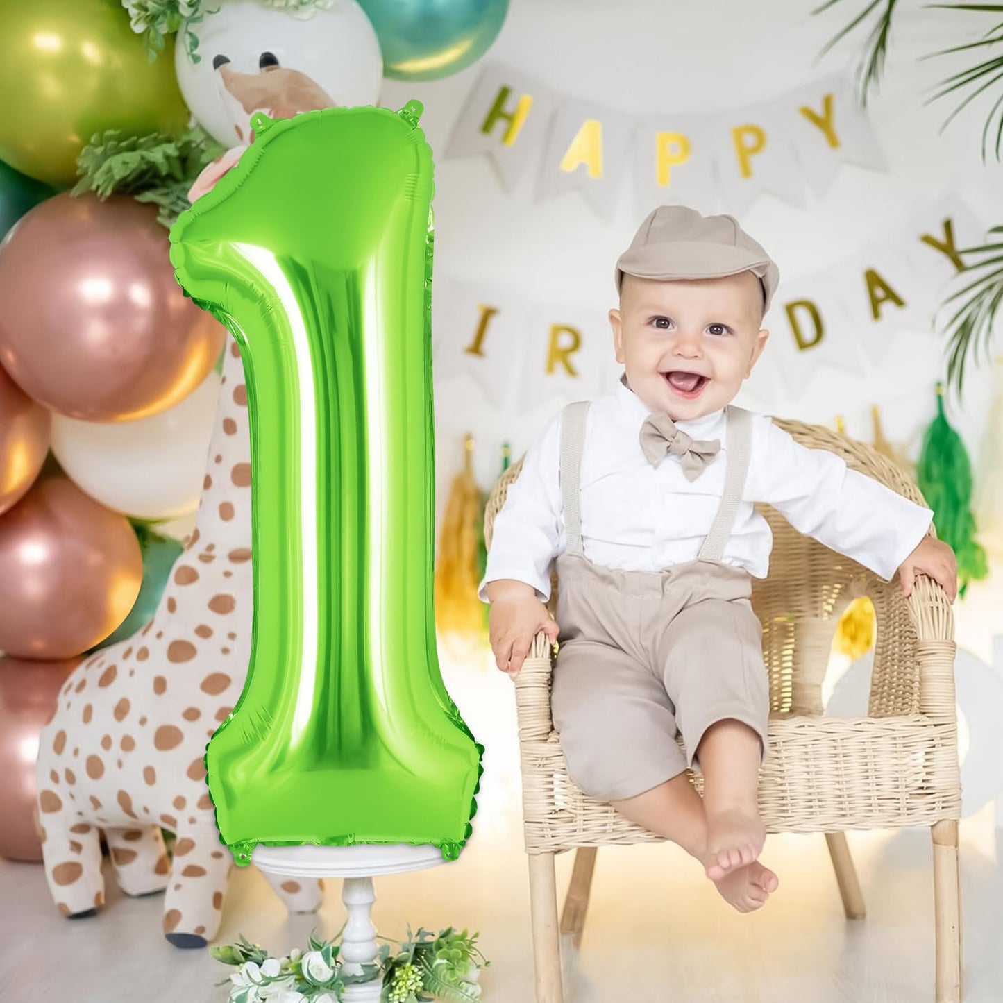 Green Number 1 Balloon 40 Inch, Big Large Foil Helium Number Balloons, Jumbo Giant Mylar Number 1 Balloons For 1 First Birthday