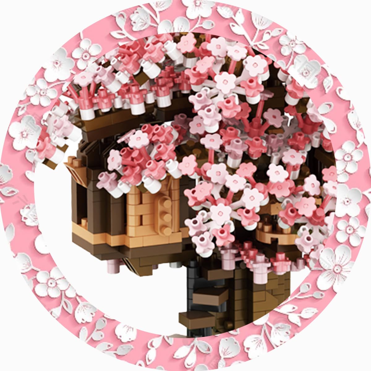 Bdydt Pink Cherry Blossom Bonsai Tree Building Blocks Set,(1443 Pieces) Flower Treehouse Model Mini Building Block Toys,Tree Hou