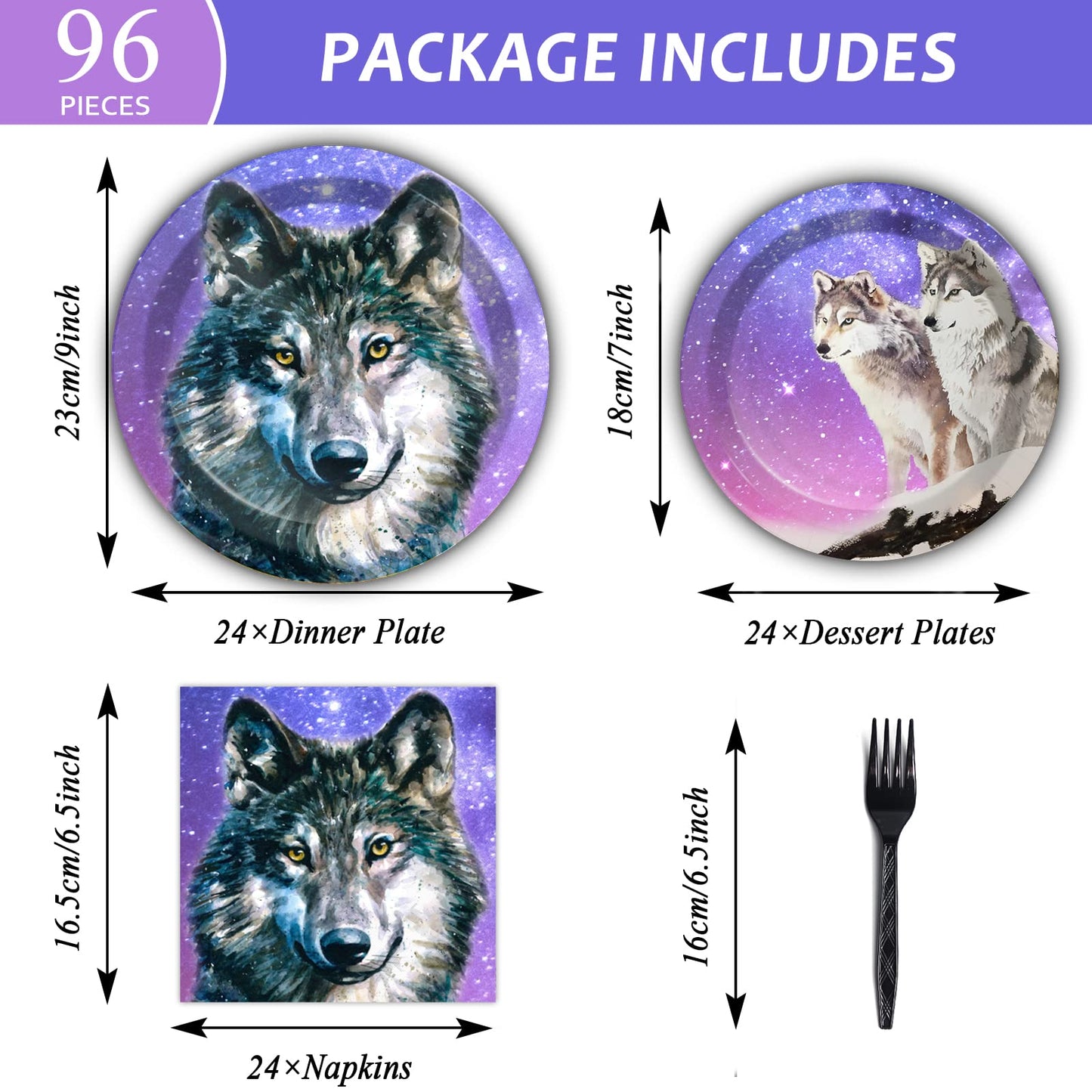 Wiooffen 96 Pcs Wolf Party Supplies Plates Napkins Forks Tableware Set Wolf Animal Birthday Disposable Dinnerware Decoration For