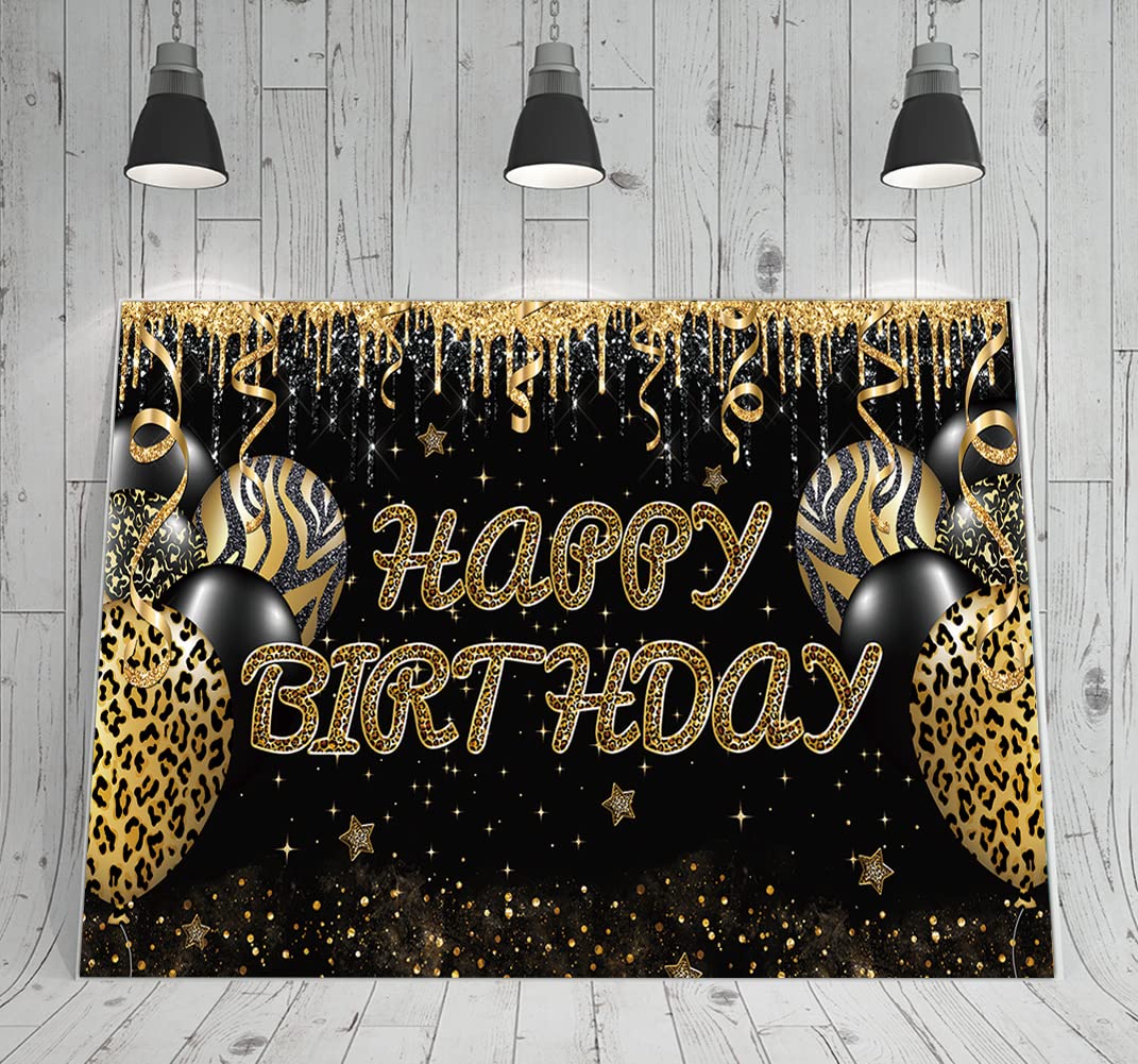 Large Gold Leopard Happy Birthday Backdrop Huge Leopard Happy Birthday Banner Cheetah Birthday Party Decoration Gold Leopard Bir