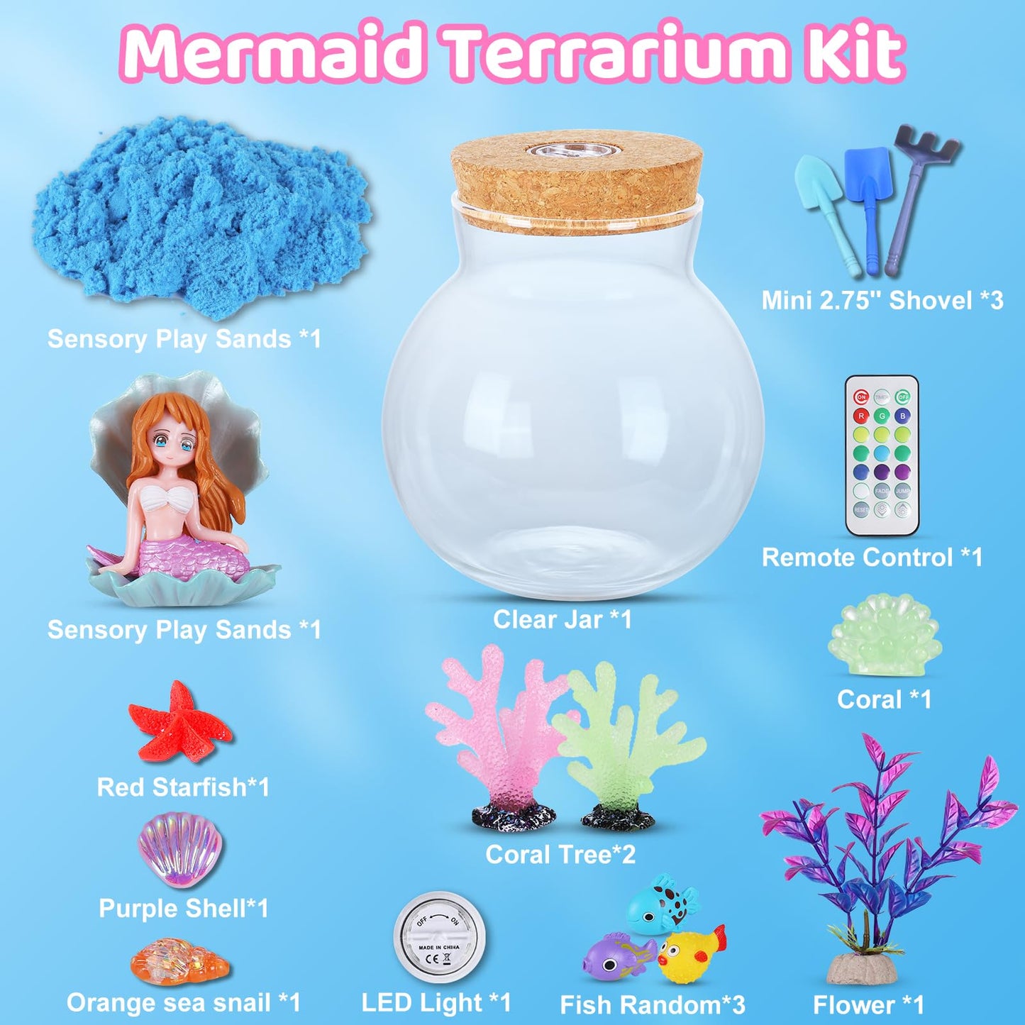 Kids Mermaid Terrarium Crafts Kit, Remote Control 13-In-1 Led Night Light Up Color, Mermaid Birthday Gifts Toys For Girls, Diy M