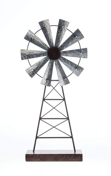 Cwi Gifts Simple Windmill Table Sitter - 19 Inch Galvanized Metal Windmill - Farmhouse Tabletop Decor