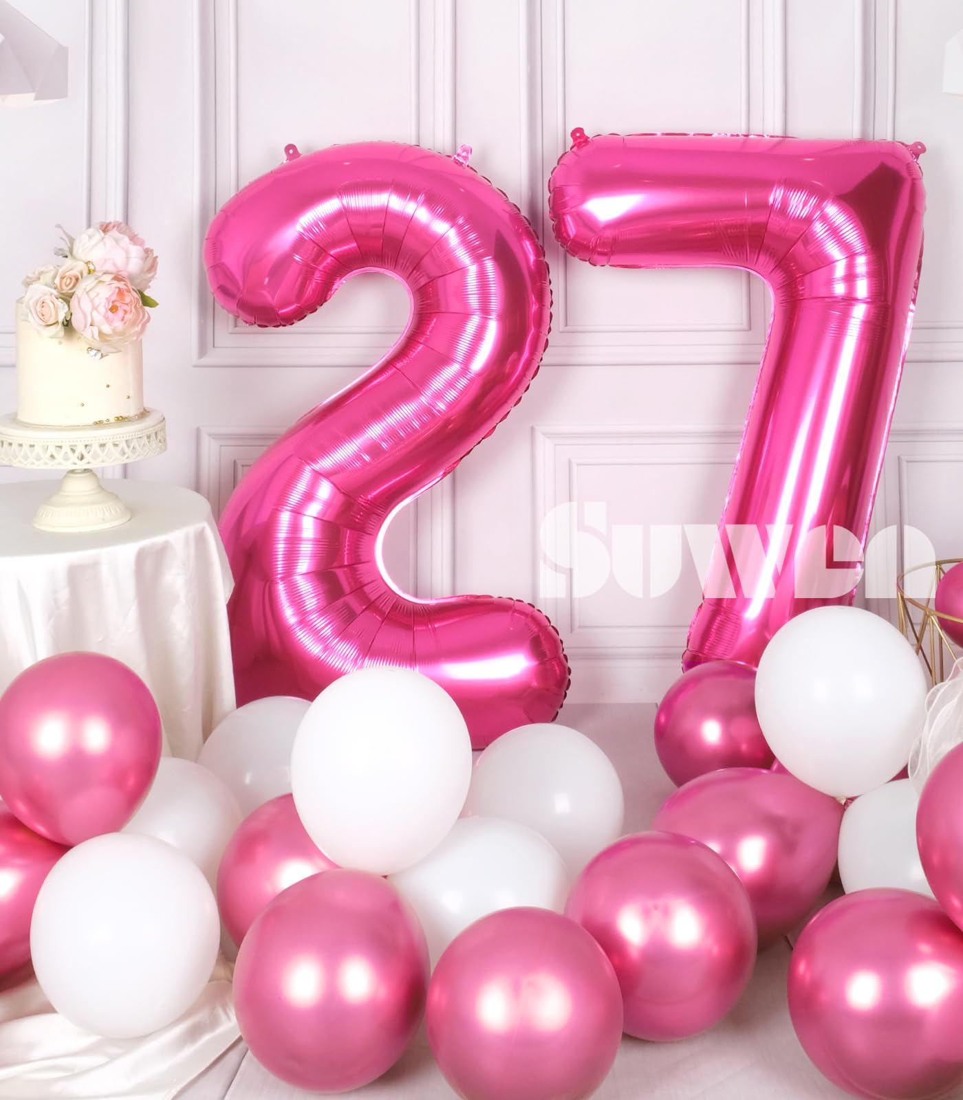 SUWEN Hot Pink 27 Inch Jumbo Foil Number Balloons 0-9 - Mylar Birthday Party Decorations for Women, 72 Anniversary Supplies