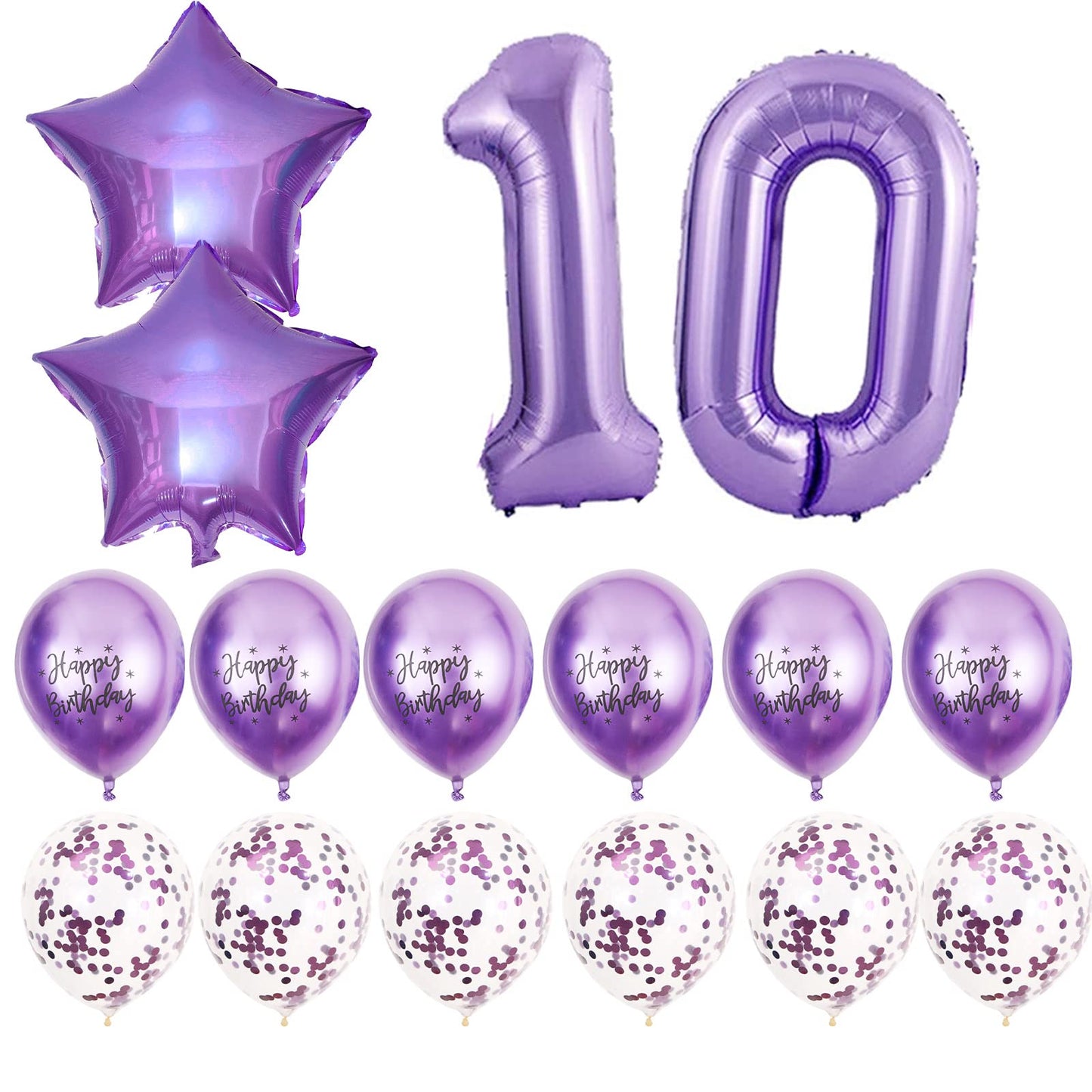 Lavender and Silver 10th Birthday Package: Glitter Sash, Crown, Foil Balloons & Latex Balloons