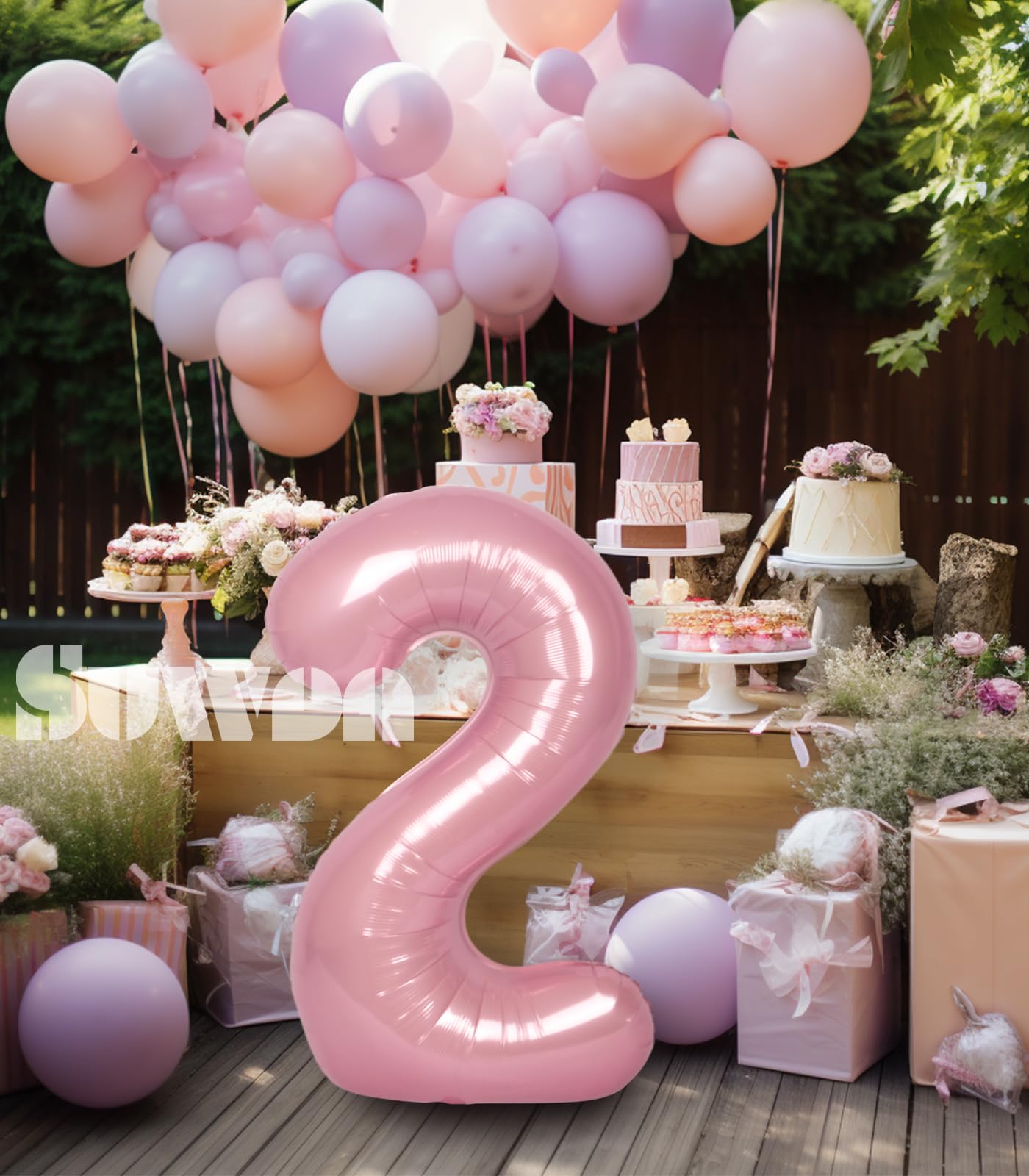 Suwen 40 Inch Pink Large 2 Number Balloons Big Foil Helium Number Balloons 0-9 Jumbo Happy 2Nd Mylar Birthday Party Decorations
