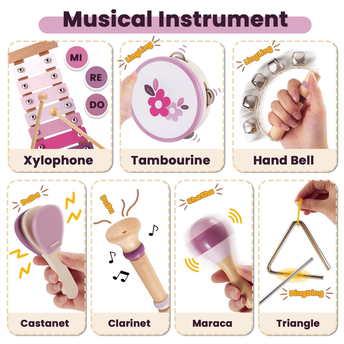 Buyger Baby Musical Instruments Set - Wooden Xylophone, Small Size, Model YR-0161, Montessori Educational Gifts for Toddlers