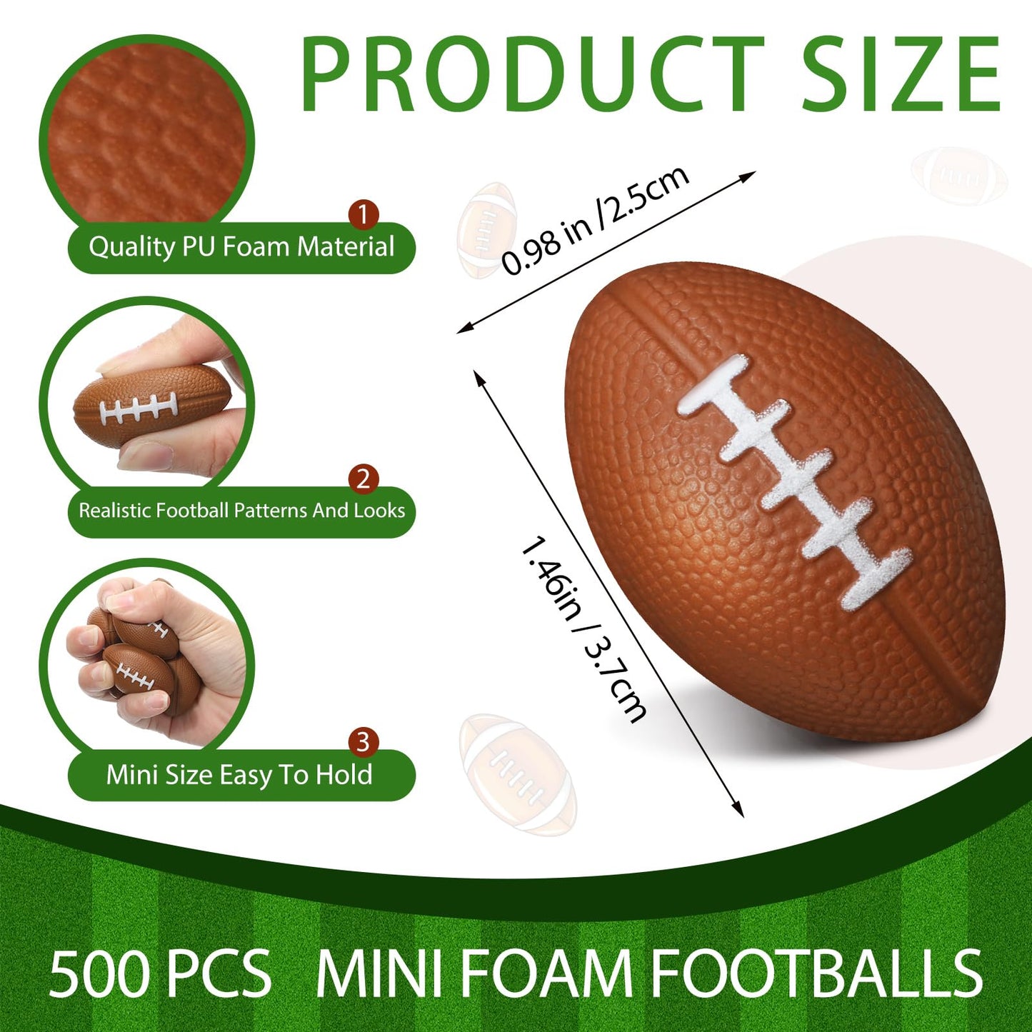 Civaner 500 Pcs Mini Foam Footballs for Adults 1.46 x 0.98 Inch Small Football Stress Balls Sports Fidget Ball for School Carniv