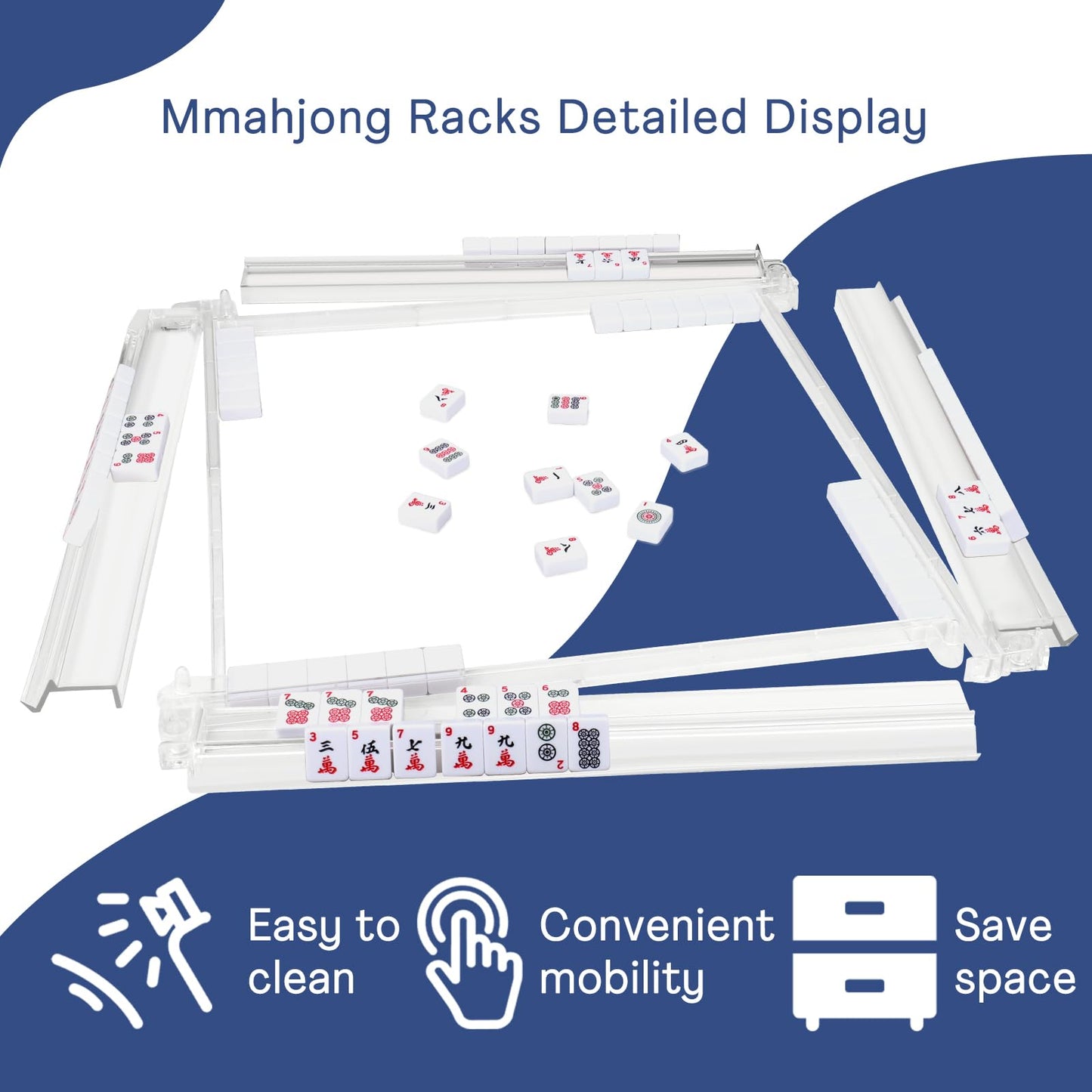 Cayoulr Mahjong Racks With Pushers, Convenient Rotating One-Piece Mahjong Rack And Multiplayer, Transparent 4-Piece Set