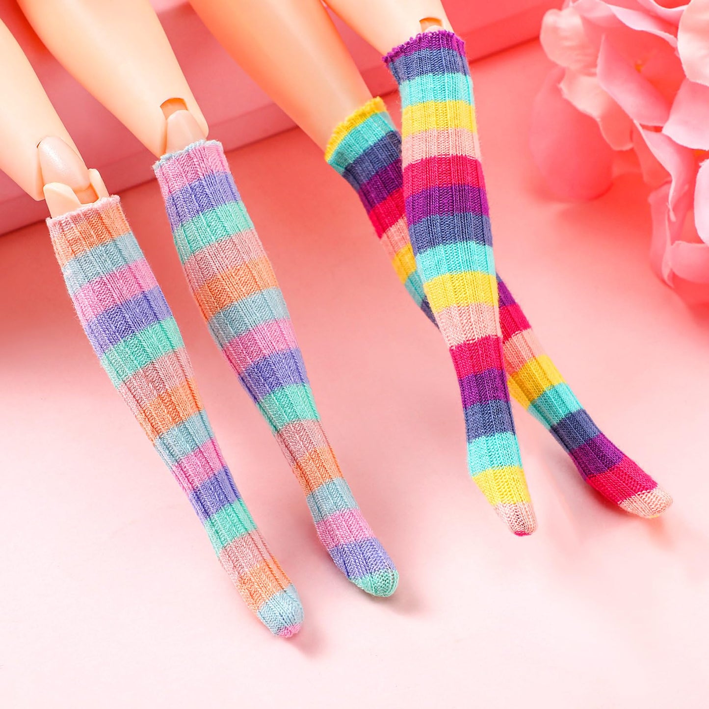Sotiff 10 Pairs Doll Lace Stockings Handmade Long Sock Christmas Elf Doll Accessories Legging For Diy Doll Clothes Toy(Groovy Style)