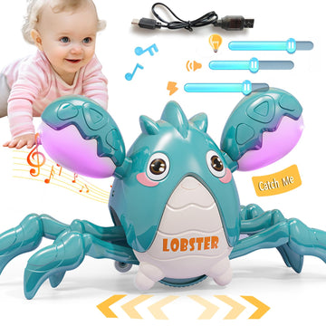Musical Crawling Lobster Baby Toy, Tummy Time Toy For 6-12 Month Boy Girl, Light-Up Walking Dancing Moving Lobster Toy For 1 Year Old Baby Educational Learning, Gift For 12-18 Month Infant (Green)