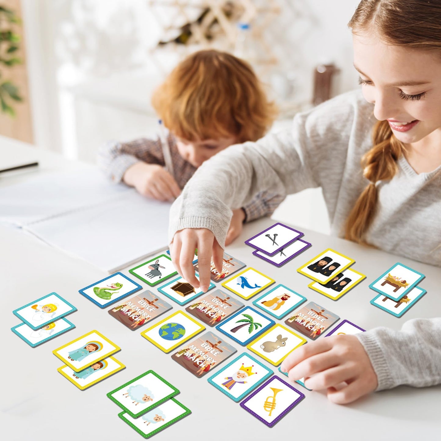 Gisgfim 50 Pairs Memory Matching Game Bible Concentration Games For Kids Educational A Fun & Fast Christian Bible Theme Memory M