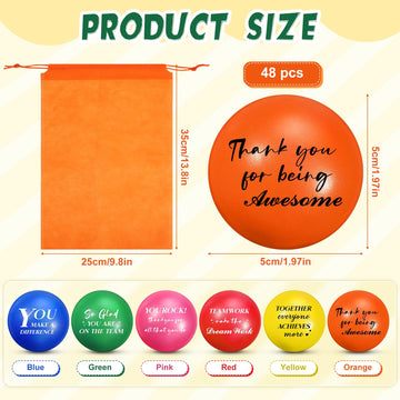 Glimin 48 Pcs Motivational Stress Balls Colorful Foam Balls Inspirational Quote Hand Exercise Balls with Drawstring Bag Employee
