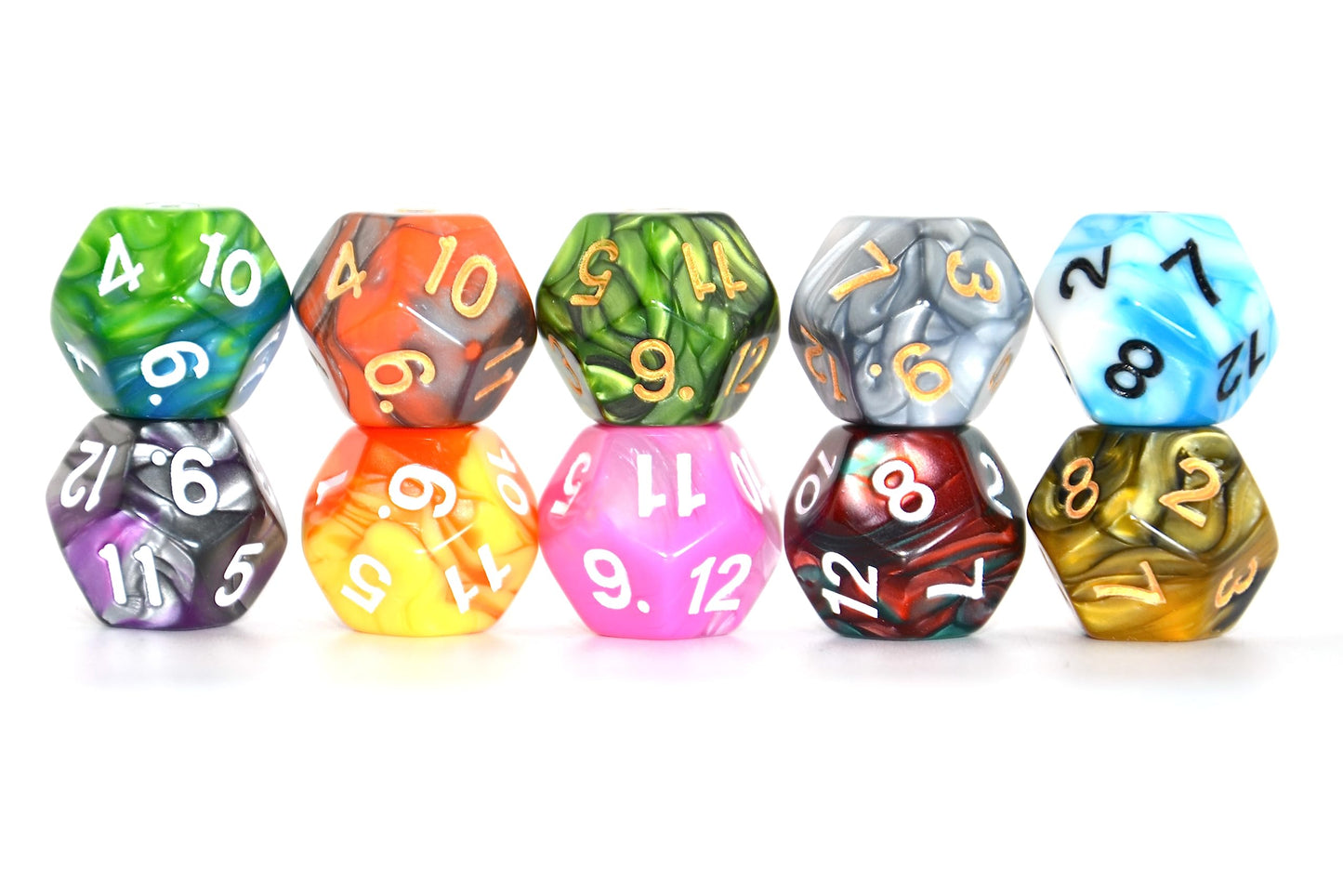 SmartDealsPro 10-Pack D4 D6 D8 D10 D12 Multi Colored Polyhedral Dice for for Dungeons and Dragons DND RPG MTG Table Games (Doubl