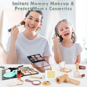 Makeup Kit Toys for 2 Year Old Girls Gifts - Wooden Makeup Toy Set Pretend Play for Toddler 2-4 - Montessori Toys for 2 3 Year O