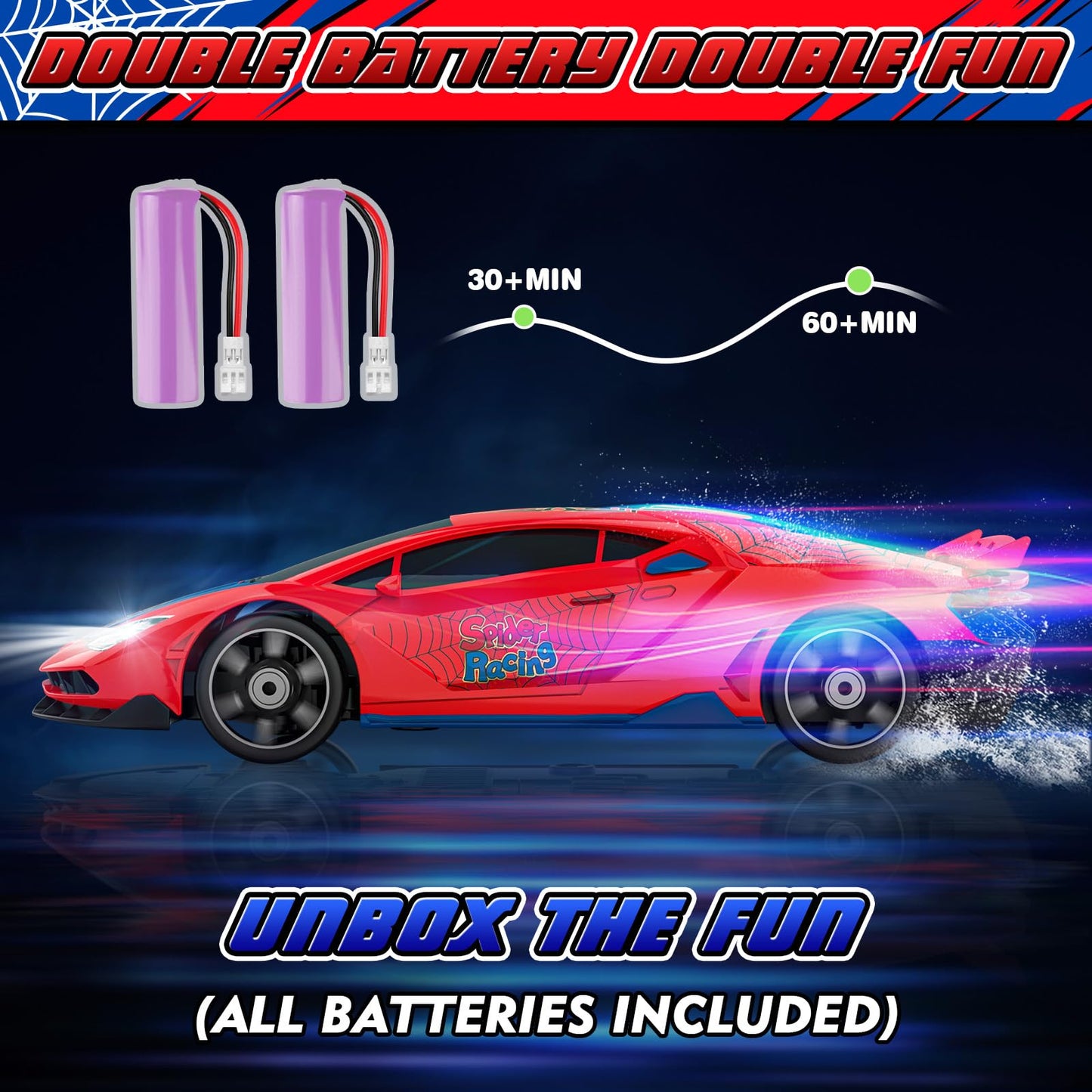 FunnyHall Spider RC Drift Car, 1:24 Remote Control Car 2.4GHz 4WD 15KM/H High Speed RC Cars with LED Lights Racing and Drifting