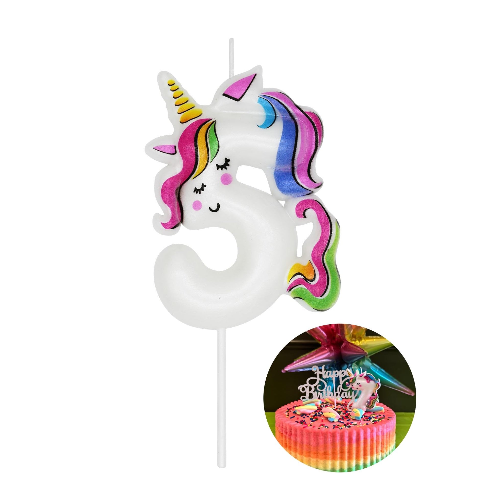 DERVENTA Birthday Candle Number White Unicorn Themed Party Decorations Beautiful Cake Topper 1 Piece (Unicorn Number 5)