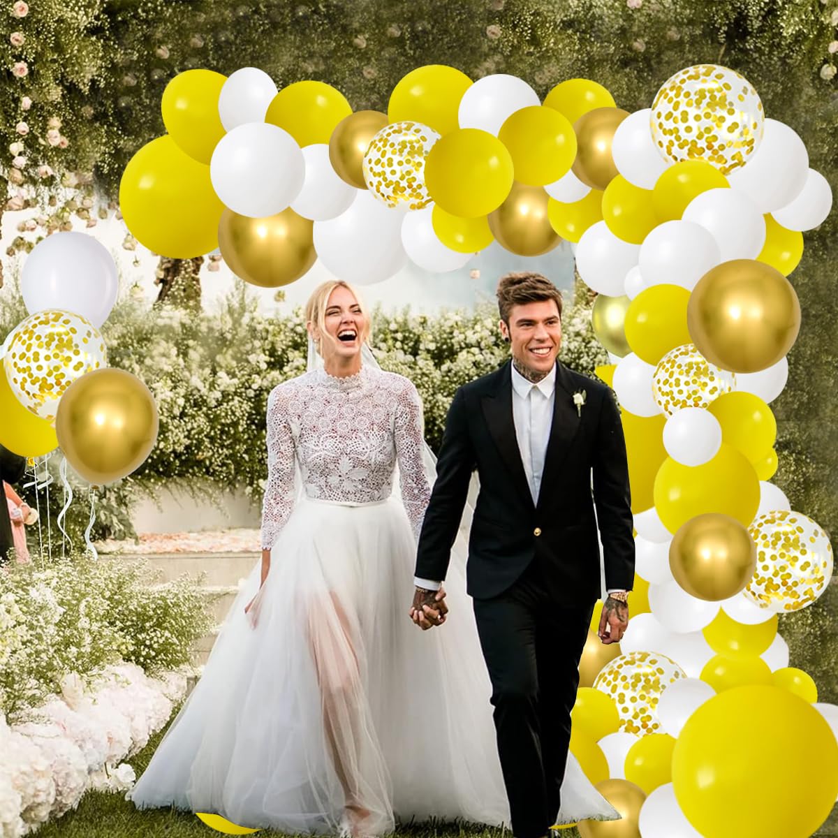 Yellow White Gold Balloon Garland Kit, 122Pcs White And Yellow Balloons Metallic Gold Confetti Balloons For Spring Theme Lemon G