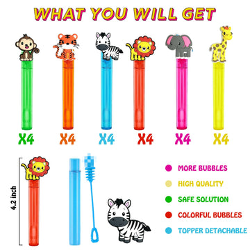 Uoyoi Jungle Safari Party Favors,24Pcs Wild Animals Bubble Wands For Kids,Zoo Bubble Wand For Safari Wild One Birthday Party Sup