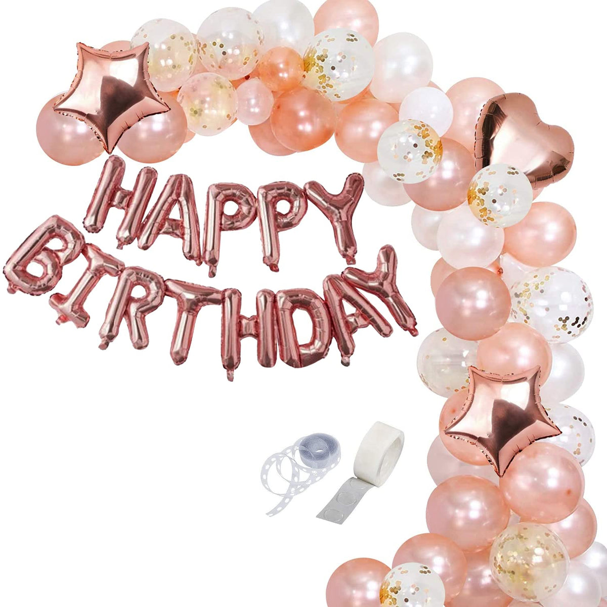 FUNDOTS Happy Birthday Foil Balloon Garland Decoration Kit 49Pcs Combo with Alphabet Balloons, Metallic Balloons, Confetti Bal