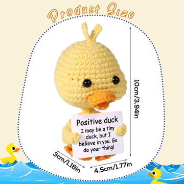 Boxob Mini Funny Positive Duck, 3.94'' Creative Wool Pocket Knitted Duck Toy Doll With Card Cute Crochet Tiny Positive Emotional