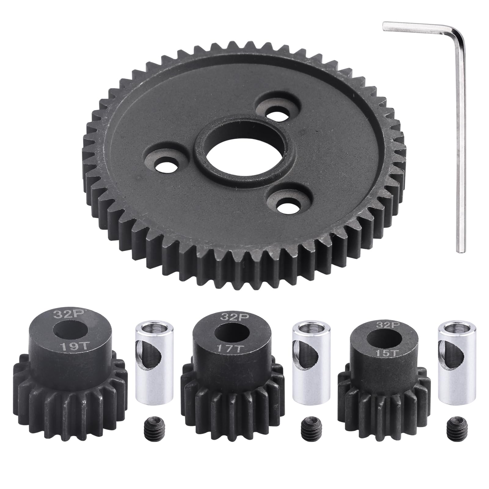 CrazyHobby RC Metal 54T 32P Spur Gear &15T/17T/19T Pinions Gear Set & 3.175mm Coupler for Traxxas Slash 4x4 4WD/2WD/VXL Rustler 
