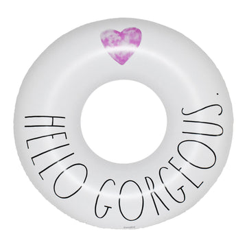 Rae Dunn x CocoNut Float Ring Float - mature-themed Size Large 48 Inch Inflatable Raft & Durable Water Inner Tube - Stable Ride-On for Summer Parties & Swim Events (Hello Gorgeous.)