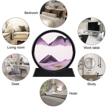 Xinbaohong Moving Sand Art Picture,Liquid Motion 3D Deep Sea Sandscape In Motion Display Flowing Sand Frame Relaxing Desktop Home Office Work Decor(10 Inch) (Purple)