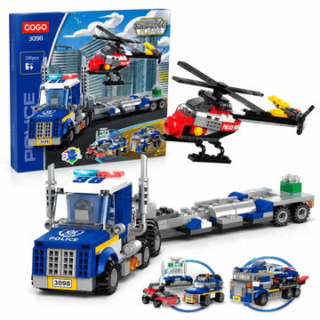 Toy Imagine 3in1 Police Building Blocks & Bricks Set for Kids, 249Piece Police Truck, Transporter Trailer & Rescue Helicopter