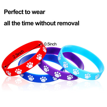 Gejoy 48 Pcs Paw Print Rubber Bracelets Multicolor Paw Print Silicone Wristband Dog Paw Stretch Bracelets for Birthday Party Sup