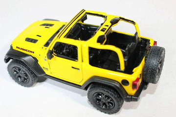 KiNSMART Jeep Wrangler Rubicon 5" Die Cast Metal Model Toy Car - Yellow Open Top 4x4 Off Road Replica