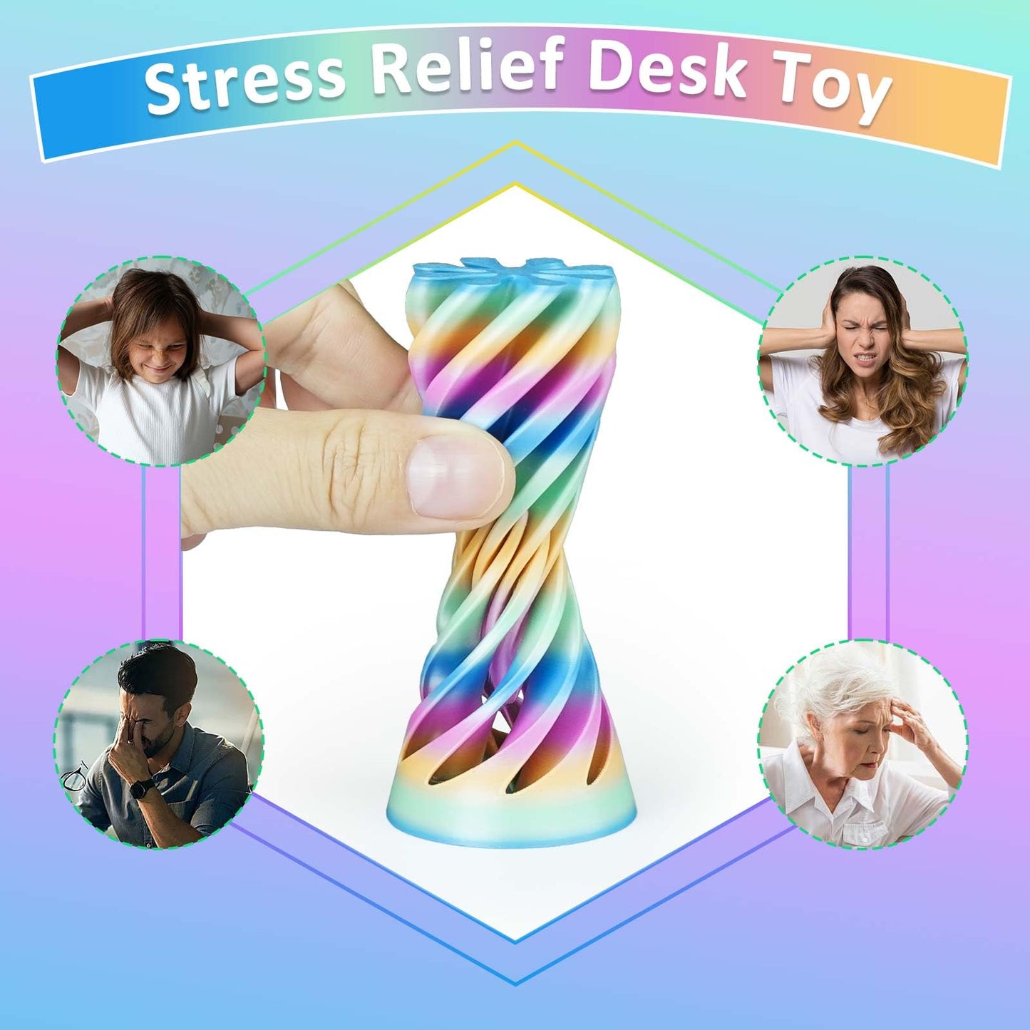 3PCS Impossible Cone 3D Printed Spiral Cone Fidget Toys Impossible Pyramid Passthrough Sculpture Stress Relieving Toys for mature-themeds and Kids Stocking Filler White Elephant Gifts (Candy Color-1)