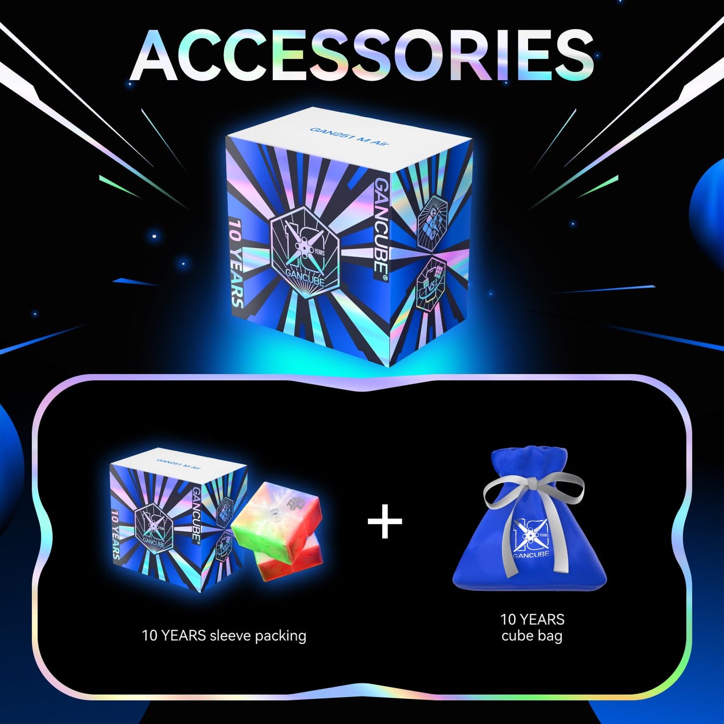 CuberShop GAN 251 M Air (10th Anniversary Special Edition) 2x2 Magnetic Speed Cube  Gans 2025 Transparent Plastic 10 Anniversary  Smooth & Fast 2 by 2 Collectible  GAN 251M Air (Transparent UV Coated)