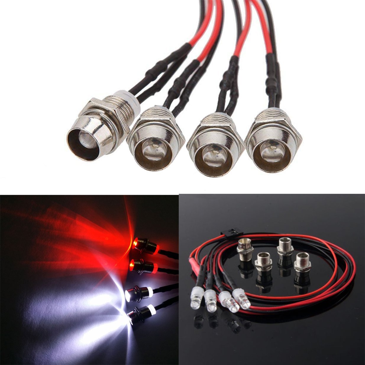ShareGoo 4Leds LED Light Headlights Taillight Kit Accessories Compatible with Traxxas HSP Tamiya Redcat RC4WD Axial SCX10 RC Car