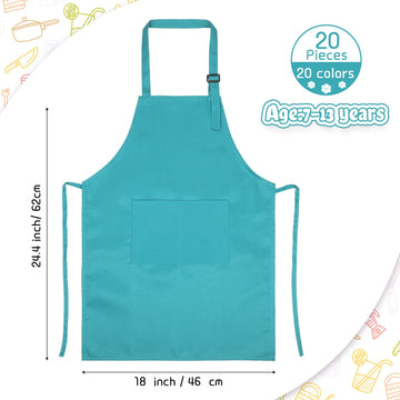 40 Pieces Kids Apron Chef Hat Set Boys Girls Aprons with Pockets Adjustable Chef Apron and Hats Bulk for Kitchen Cooking Baking