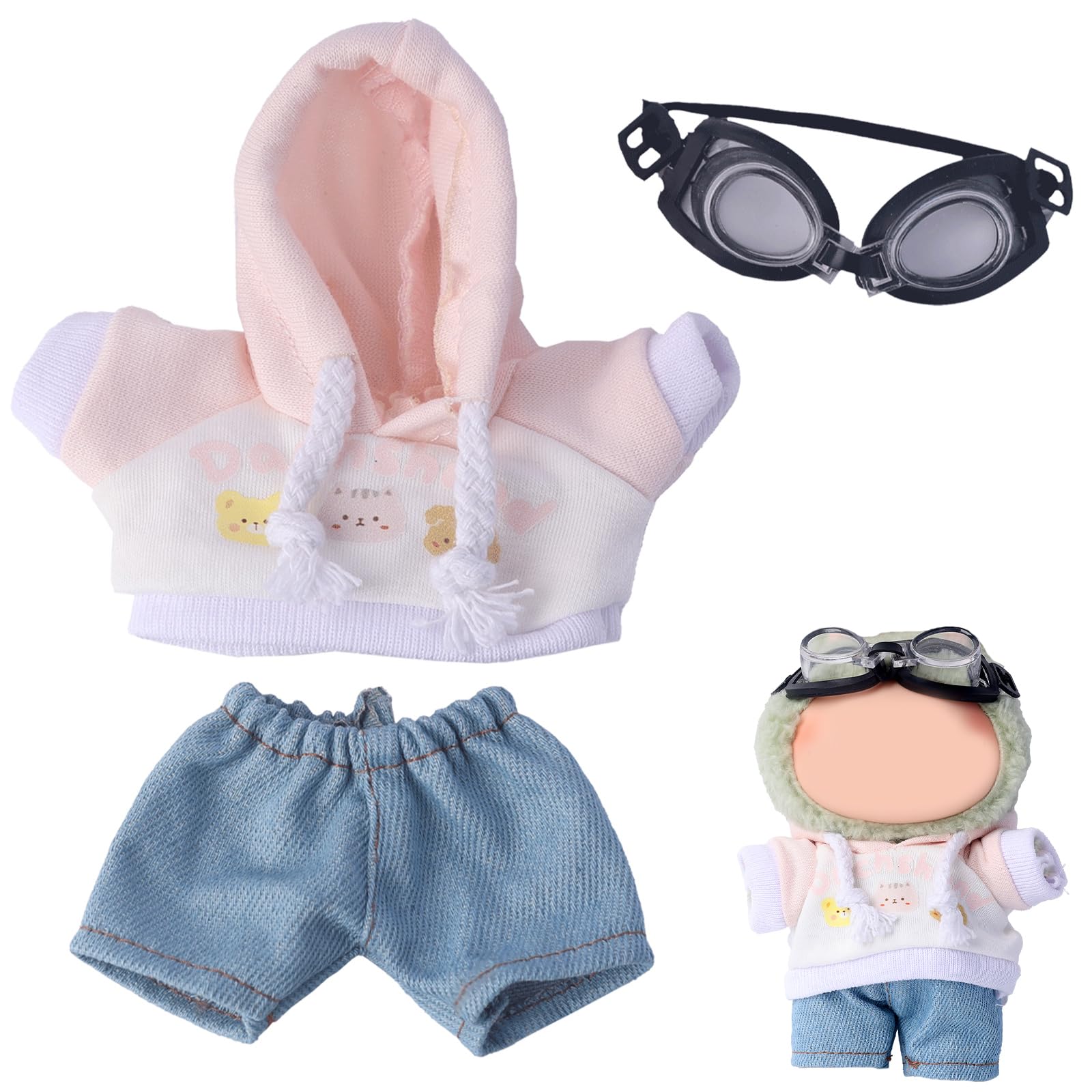 17cm Clothes Set(NO Doll)  Fashion Jeans & Unique Hoodie Dress-up Set  Handmade Clothing Designed for 17cm Doll.(Hoodie(Pink))