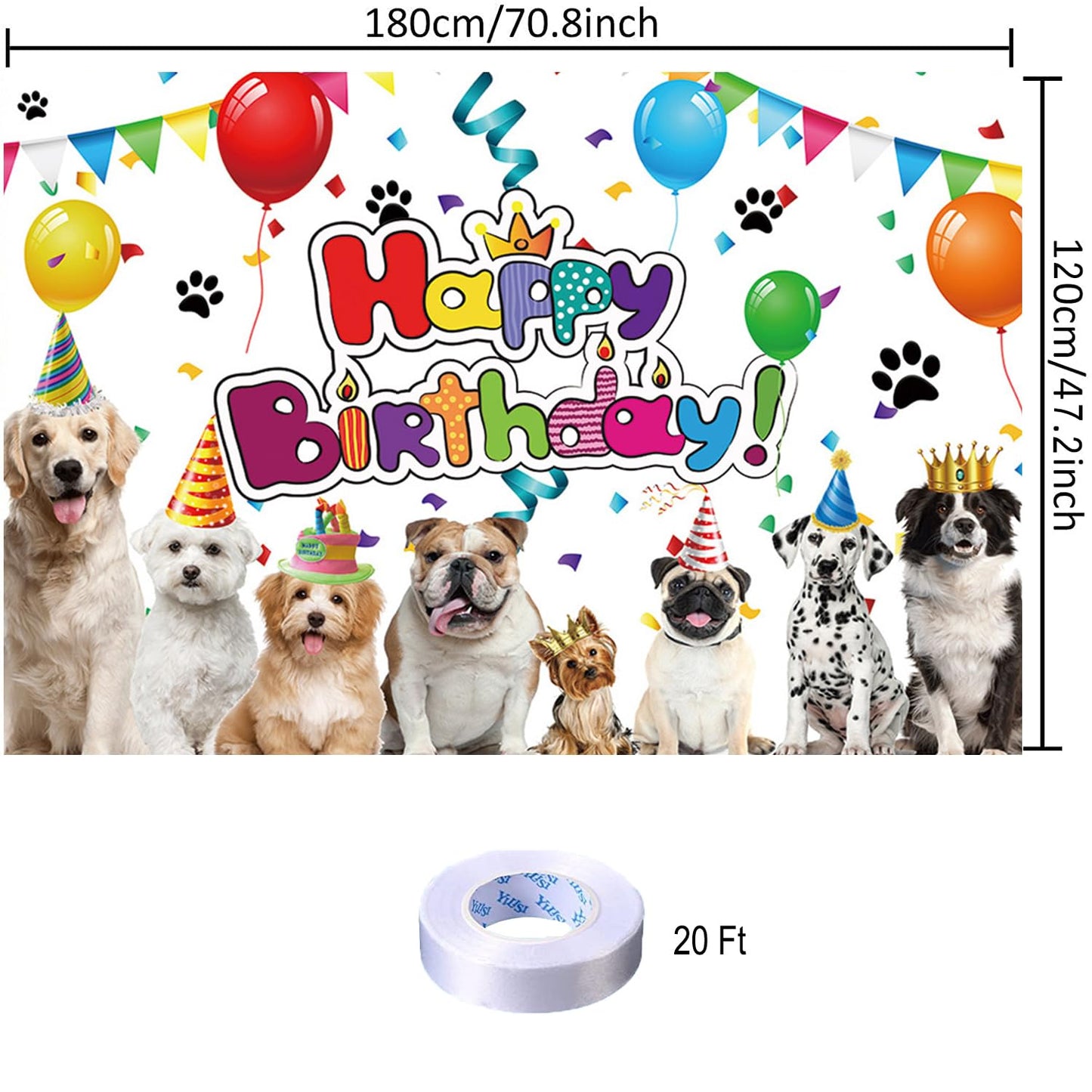 Duftgu Dog Birthday Backdrop, Polyester, 70.8 X 47.2 Inch, Includes Backdrop Banner And 20 Feet Long String, For Home Indoor Out