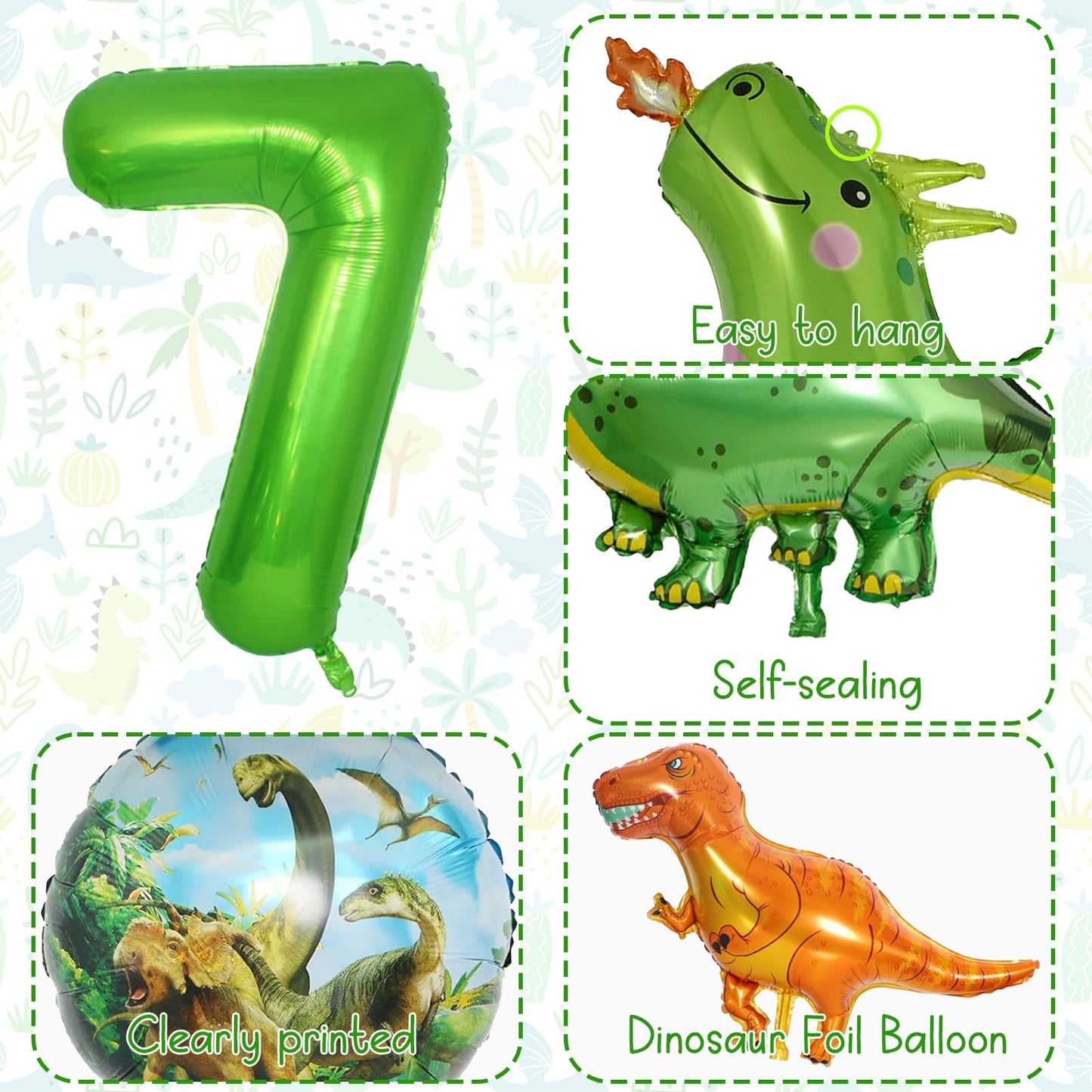 Dinosaur 7Th Birthday Decorations, Dinosaur Birthday Party Decorations With Giant Inflatable Dinosaur Balloons 40 Inch Helium Foil Mylar Number 7 Balloons For Dinosaur Theme Birthday Party Decorations