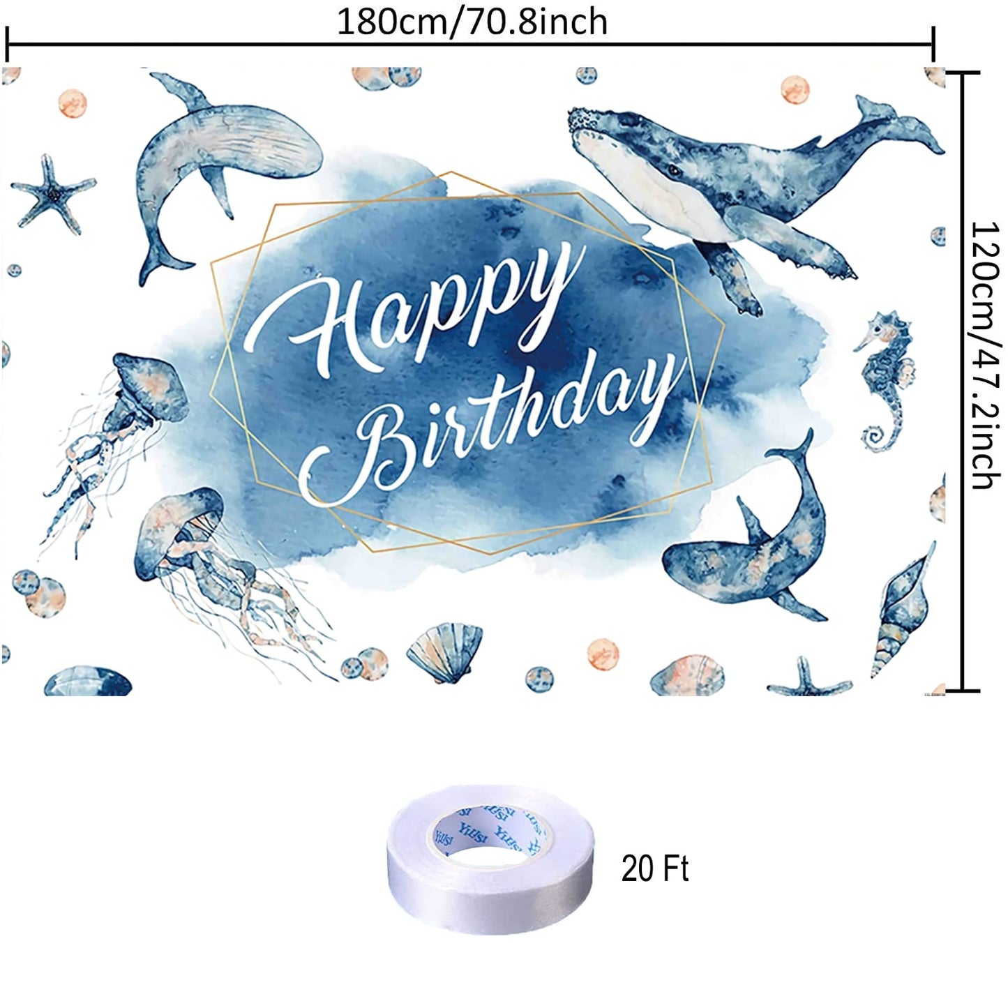Blue Ocean Happy Birthday Backdrop Decorations Marine Animals Happy Birthday Banner Birthday Blue Ocean Photo Background For Hom