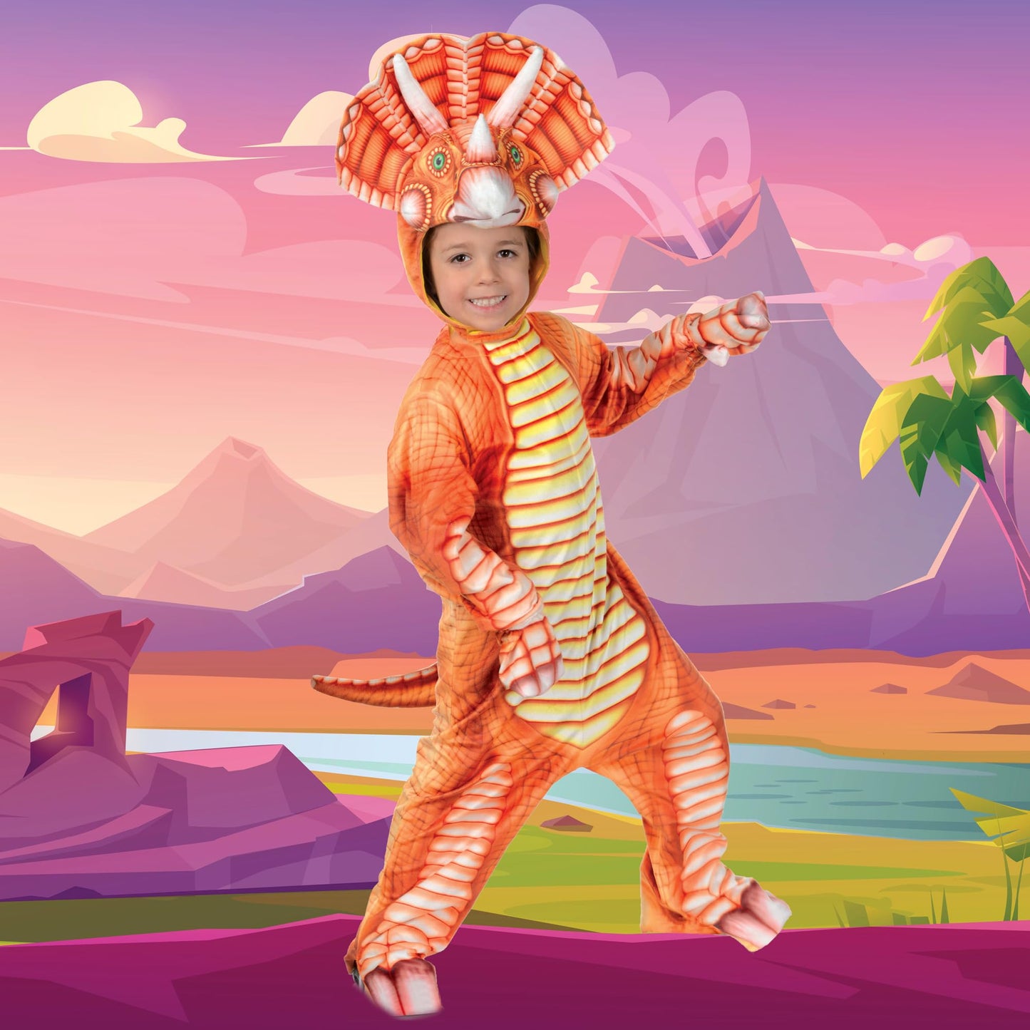 Underwraps Unisex Child Children'S T-Rex Dinosaur Printed Jumpsuit Costume, Yellow, X-Large Us