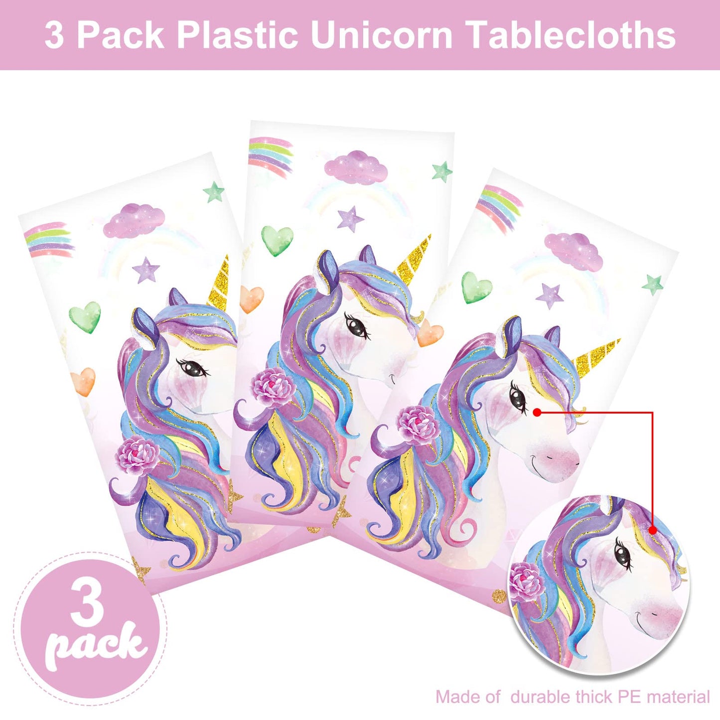 3 Pieces Unicorn Table Cloth Covers Disposable Unicorn Table Covers Larger Plastic Unicorn Tablecloths Rectangle Table Covers fo