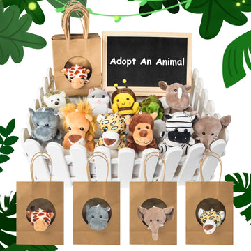 Letesult 36Pcs Adopt An Animals Party Favors, Mini Safari Stuffed Animals Adopt A Pet Set Includes 12 Jungle Stuffed Animals 12 