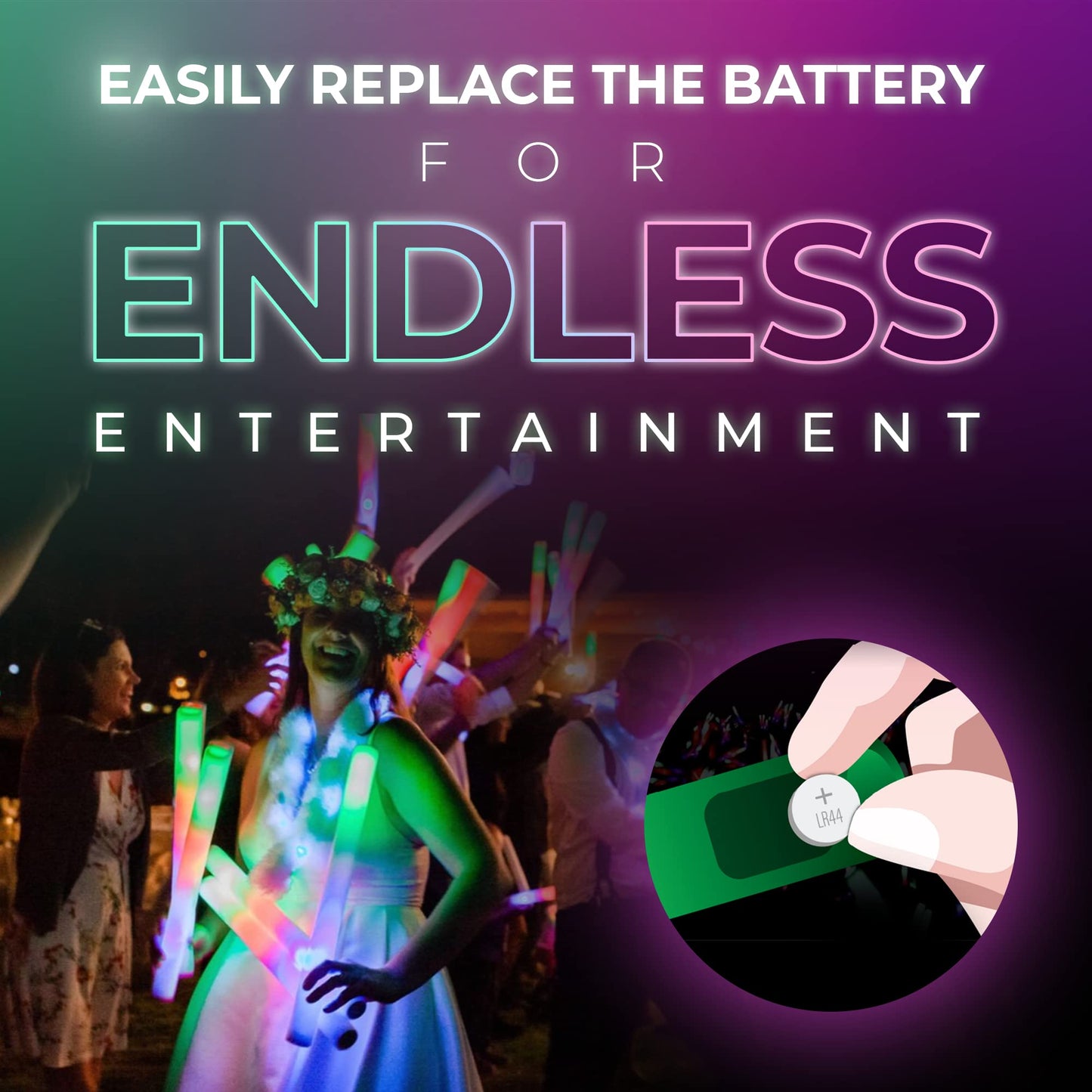 Promotional Party Sticks Foam Glow Sticks Bulk - 100 Foam Light Up Sticks and LED Foam Sticks - 16 Reusable Light Up Foam Sticks