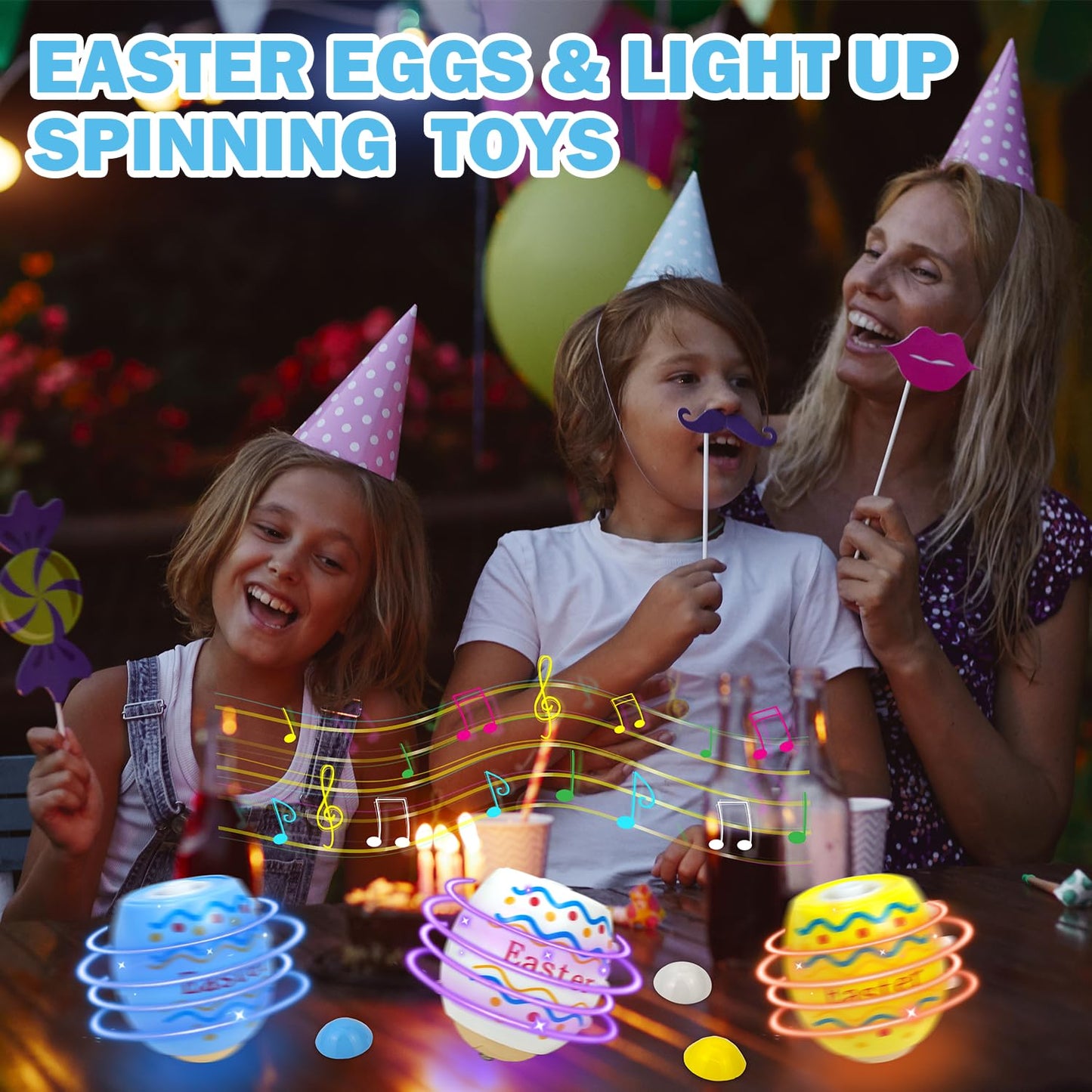 Easter Egg Toys Gifts for Toddlers 3 Pack, Light up spinning Top with Music, Easter Basket Stuffers Fillers Party Favors for Kid