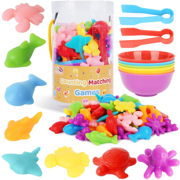 Amor Present Counting Animals For Toddlers Ocean Animal Matching Game Montessori Educational Color Sorting Toys 64 Pcs