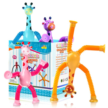 Cheslicr Autism Sensory Toy For Kid Boys Year Old Ages 4 5 6 7 8 9 10(4Pcs), Suction Giraffe Toy Pop Tube Fidget Toy Autistic Tr