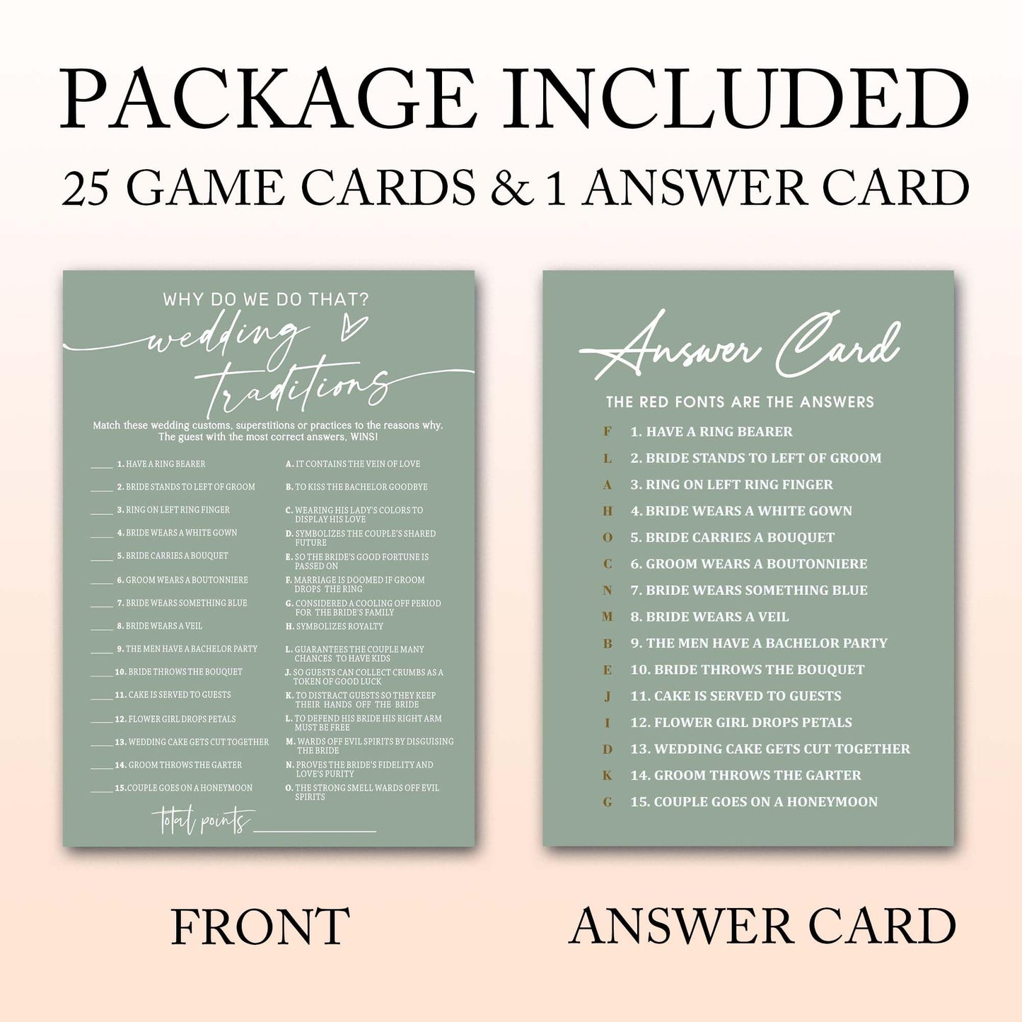 Bridal Shower Games Cards, Wedding Traditions Why Do We Do That, 25 Game Cards With 1 Answer Card, Engagement Party Wedding Game