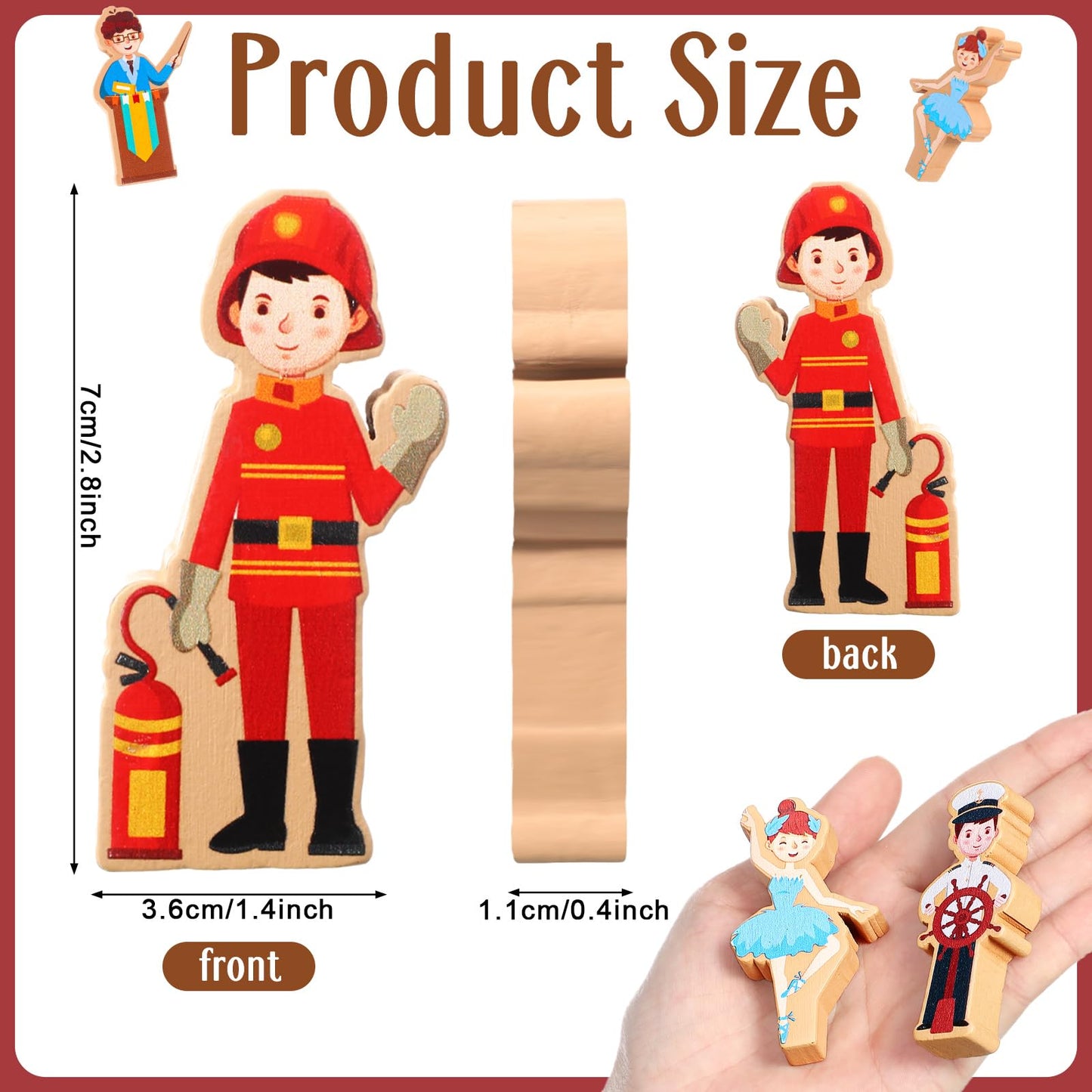 Blosssound 30 Pcs Wooden Community Helpers Toys Multicultural Career Wooden People Figures Small Diversity Professionals Wood Bl